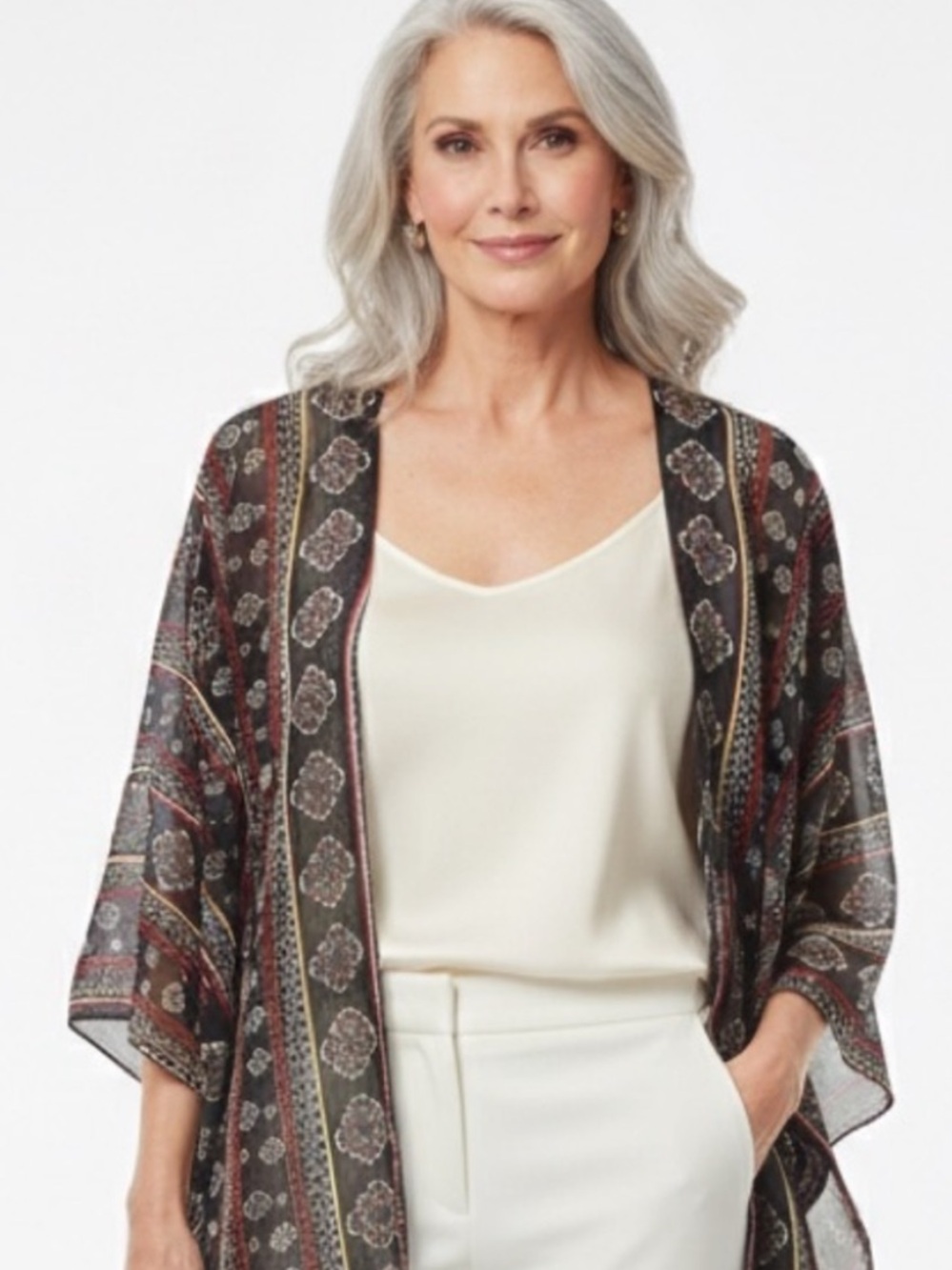 NWOT Guess Summer Light
Coverup Cardigan with signature sleeves and fringe trim
